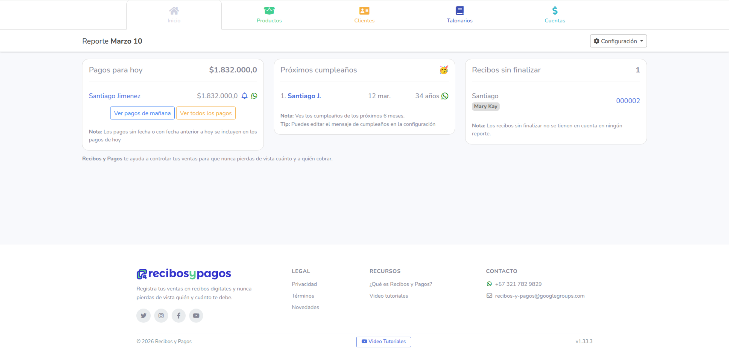Recibos y Pagos - Vista de escritorio