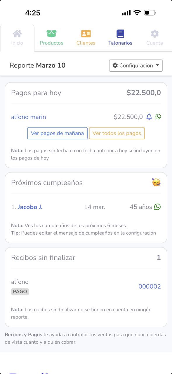 Recibos y Pagos - Vista móvil